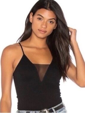 Free People Black Mesh V-Neck Spaghetti Strap Women's Top